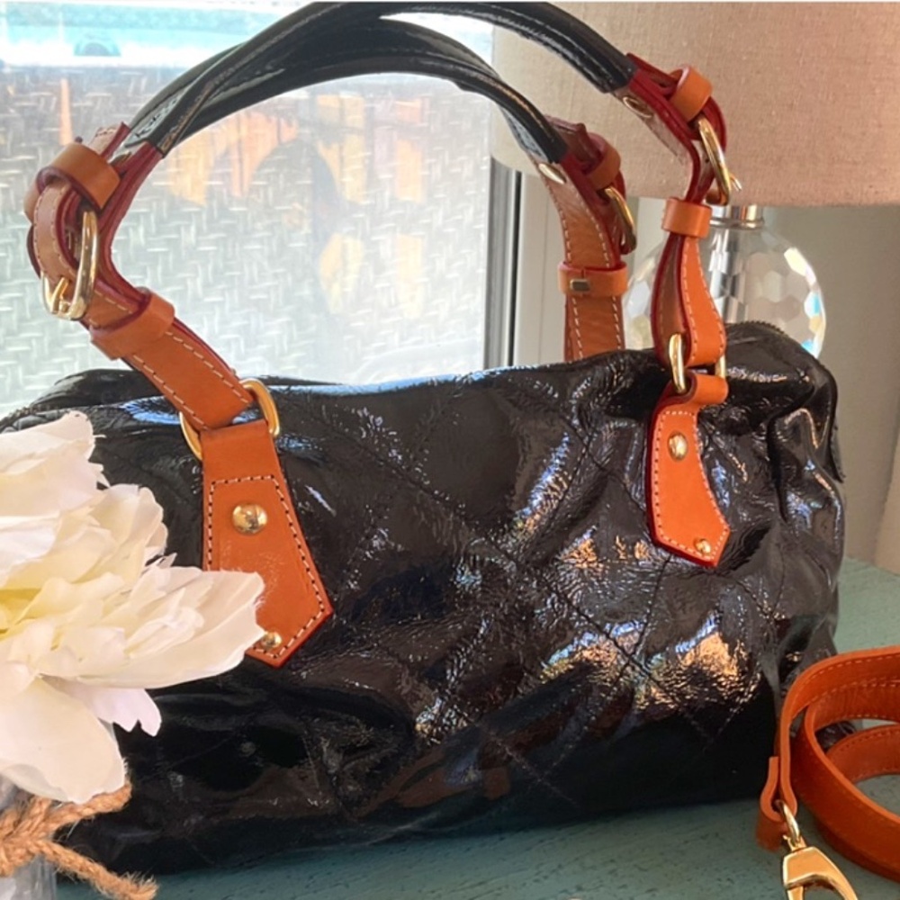 Cavalcanti Black  Patent Leather Diamond Quilted Satchel “Like New”